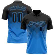 Load image into Gallery viewer, Custom Black Powder Blue 3D Gradient Square Shape Performance Polo Shirt
