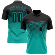 Load image into Gallery viewer, Custom Black Aqua 3D Gradient Square Shape Performance Polo Shirt
