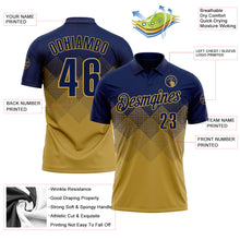 Load image into Gallery viewer, Custom Navy Old Gold 3D Gradient Square Shape Performance Polo Shirt
