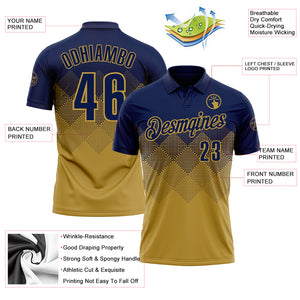 Custom Navy Old Gold 3D Gradient Square Shape Performance Polo Shirt