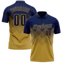 Load image into Gallery viewer, Custom Navy Old Gold 3D Gradient Square Shape Performance Polo Shirt

