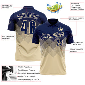 Custom Navy Cream 3D Gradient Square Shape Performance Polo Shirt