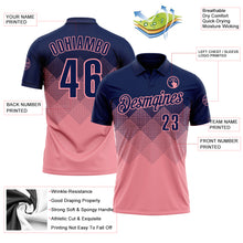 Load image into Gallery viewer, Custom Navy Medium Pink 3D Gradient Square Shape Performance Polo Shirt
