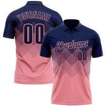 Load image into Gallery viewer, Custom Navy Medium Pink 3D Gradient Square Shape Performance Polo Shirt
