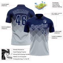 Load image into Gallery viewer, Custom Navy Silver 3D Gradient Square Shape Performance Polo Shirt
