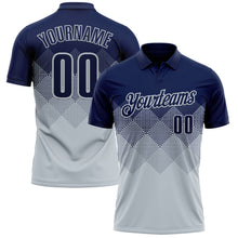 Load image into Gallery viewer, Custom Navy Silver 3D Gradient Square Shape Performance Polo Shirt
