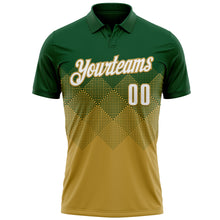 Load image into Gallery viewer, Custom Green White-Old Gold 3D Gradient Square Shape Performance Polo Shirt
