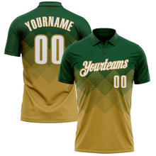Load image into Gallery viewer, Custom Green White-Old Gold 3D Gradient Square Shape Performance Polo Shirt
