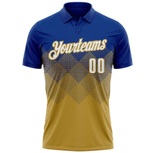 Load image into Gallery viewer, Custom Royal White-Old Gold 3D Gradient Square Shape Performance Polo Shirt

