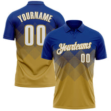 Load image into Gallery viewer, Custom Royal White-Old Gold 3D Gradient Square Shape Performance Polo Shirt

