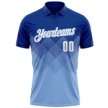 Load image into Gallery viewer, Custom Royal White-Light Blue 3D Gradient Square Shape Performance Polo Shirt
