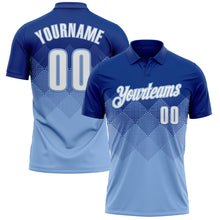 Load image into Gallery viewer, Custom Royal White-Light Blue 3D Gradient Square Shape Performance Polo Shirt
