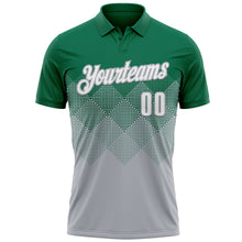 Load image into Gallery viewer, Custom Kelly Green White-Gray 3D Gradient Square Shape Performance Polo Shirt

