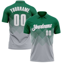 Load image into Gallery viewer, Custom Kelly Green White-Gray 3D Gradient Square Shape Performance Polo Shirt
