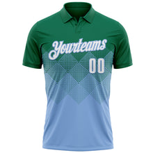 Load image into Gallery viewer, Custom Kelly Green White-Light Blue 3D Gradient Square Shape Performance Polo Shirt
