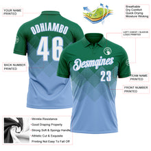 Load image into Gallery viewer, Custom Kelly Green White-Light Blue 3D Gradient Square Shape Performance Polo Shirt

