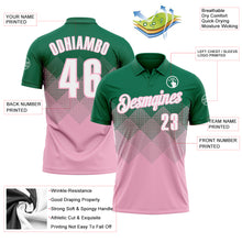 Load image into Gallery viewer, Custom Kelly Green White-Light Pink 3D Gradient Square Shape Performance Polo Shirt
