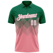 Load image into Gallery viewer, Custom Kelly Green White-Medium Pink 3D Gradient Square Shape Performance Polo Shirt
