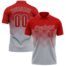 Load image into Gallery viewer, Custom Red Gray 3D Gradient Square Shape Performance Polo Shirt
