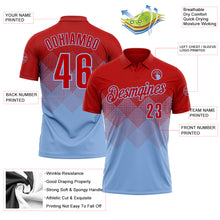 Load image into Gallery viewer, Custom Red Light Blue 3D Gradient Square Shape Performance Polo Shirt
