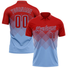 Load image into Gallery viewer, Custom Red Light Blue 3D Gradient Square Shape Performance Polo Shirt
