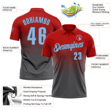 Load image into Gallery viewer, Custom Red Light Blue-Steel Gray 3D Gradient Square Shape Performance Polo Shirt
