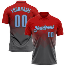 Load image into Gallery viewer, Custom Red Light Blue-Steel Gray 3D Gradient Square Shape Performance Polo Shirt
