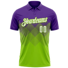 Load image into Gallery viewer, Custom Purple White-Neon Green 3D Gradient Square Shape Performance Polo Shirt
