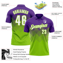 Load image into Gallery viewer, Custom Purple White-Neon Green 3D Gradient Square Shape Performance Polo Shirt
