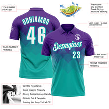 Load image into Gallery viewer, Custom Purple White-Aqua 3D Gradient Square Shape Performance Polo Shirt
