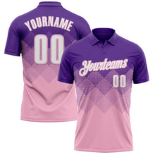 Load image into Gallery viewer, Custom Purple White-Light Pink 3D Gradient Square Shape Performance Polo Shirt

