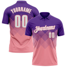 Load image into Gallery viewer, Custom Purple White-Medium Pink 3D Gradient Square Shape Performance Polo Shirt
