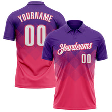 Load image into Gallery viewer, Custom Purple White-Neon Pink 3D Gradient Square Shape Performance Polo Shirt
