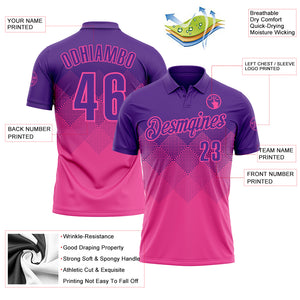 Custom Purple Pink 3D Gradient Square Shape Performance Polo Shirt