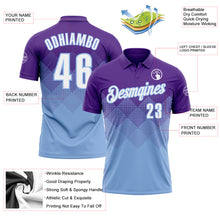 Load image into Gallery viewer, Custom Purple White-Light Blue 3D Gradient Square Shape Performance Polo Shirt
