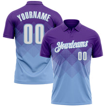Load image into Gallery viewer, Custom Purple White-Light Blue 3D Gradient Square Shape Performance Polo Shirt
