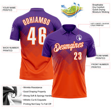 Load image into Gallery viewer, Custom Purple White-Orange 3D Gradient Square Shape Performance Polo Shirt
