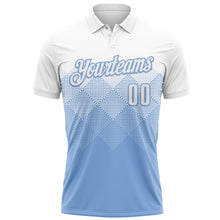 Load image into Gallery viewer, Custom White Light Blue 3D Gradient Square Shape Performance Polo Shirt
