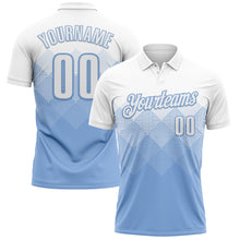 Load image into Gallery viewer, Custom White Light Blue 3D Gradient Square Shape Performance Polo Shirt
