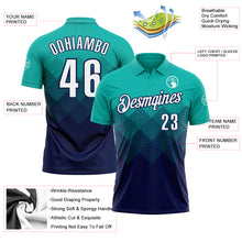 Load image into Gallery viewer, Custom Aqua White-Navy 3D Gradient Square Shape Performance Polo Shirt
