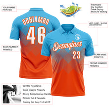 Load image into Gallery viewer, Custom Sky Blue White-Orange 3D Gradient Square Shape Performance Polo Shirt
