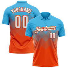 Load image into Gallery viewer, Custom Sky Blue White-Orange 3D Gradient Square Shape Performance Polo Shirt
