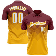 Load image into Gallery viewer, Custom Burgundy White-Gold 3D Gradient Square Shape Performance Polo Shirt
