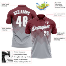 Load image into Gallery viewer, Custom Burgundy White-Gray 3D Gradient Square Shape Performance Polo Shirt
