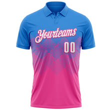 Load image into Gallery viewer, Custom Powder Blue White-Pink 3D Gradient Square Shape Performance Polo Shirt
