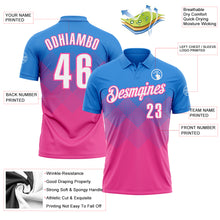 Load image into Gallery viewer, Custom Powder Blue White-Pink 3D Gradient Square Shape Performance Polo Shirt

