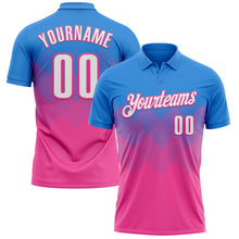 Load image into Gallery viewer, Custom Powder Blue White-Pink 3D Gradient Square Shape Performance Polo Shirt
