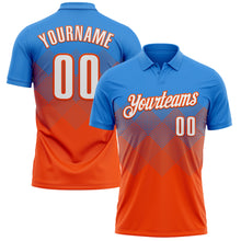 Load image into Gallery viewer, Custom Powder Blue White-Orange 3D Gradient Square Shape Performance Polo Shirt
