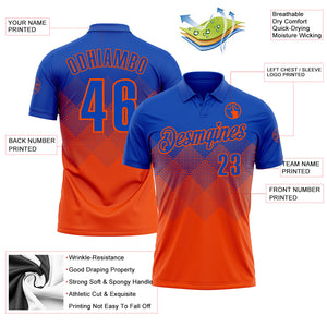 Custom Thunder Blue Orange 3D Gradient Square Shape Performance Polo Shirt
