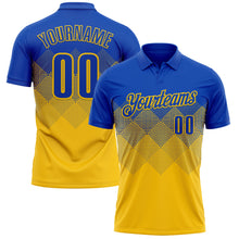 Load image into Gallery viewer, Custom Thunder Blue Yellow 3D Gradient Square Shape Performance Polo Shirt

